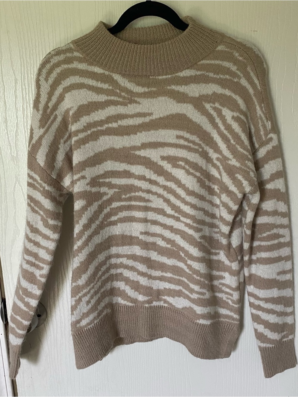 Maurices Taupe and Cream Zebra-Print Turtleneck Sweater